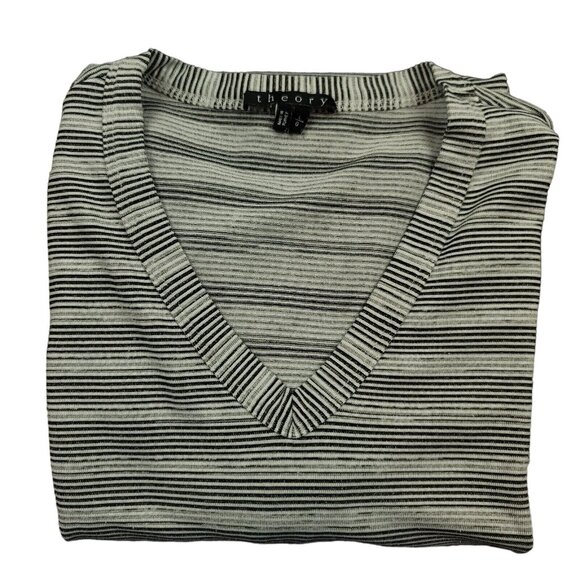 Theory Gaskell Womens L Shirt Pinnate Stripe Light Gray‎ Heather V-Neck - Picture 10 of 13